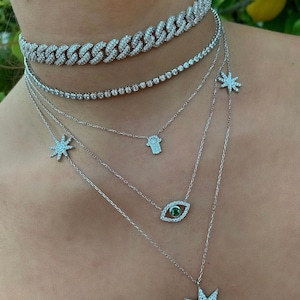 Ojos Sterling Silver Green Eye Necklace - Green Eye Necklace - Evil Eye Choker - Eye Charm Necklace - Dainty Eye Necklace
