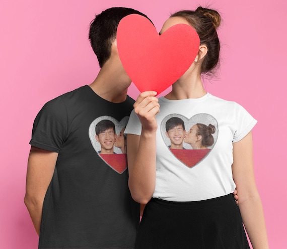 Custom Heart Shaped Sequin With Picture Unisex Shirt Valentine Day