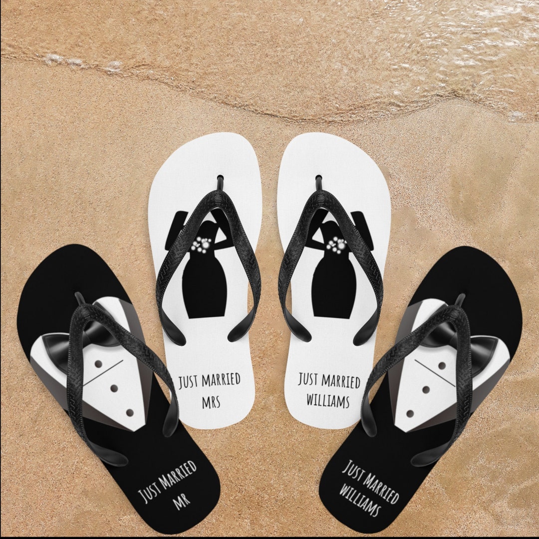Custom Beach Wedding Flip Flops Personalized Groom Bride - Etsy