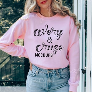 Gildan 18000 Light Pink Mockup, Gildan Light Pink Sweatshirt Mockup, Sweatshirt Model Mockup, Crewneck Mock up, Light Pink Mockup image 1