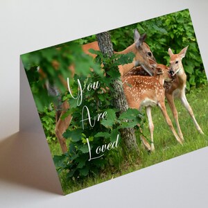 You Are Loved Doe and Kitz Familie A7 druckbare Karte, Drucke 5 x 7, digitale Karten, Rehkitz, Rehkitz, süße Karten, süße Tiere, JPG-Dateien