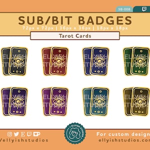 8 Insignias secundarias de Twitch de cartas del Tarot / Ojo celestial / Halloween mágico / Mago de brujas / Bits de alegría / Conjunto de insignias de suscripción / Espeluznante / Streamer