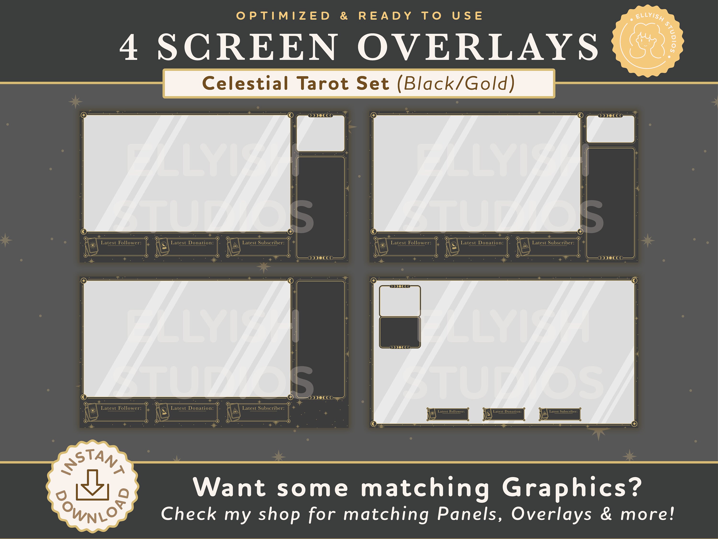4 Stream Full Screen Overlay | Tarot Card Celestial | Black and Gold ...