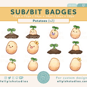 Cute Potato Twitch Sub Badges V2 | Set of 6 with 2 versions Faces & Plain | Bit Badges | Cute Kawaii | Streamer | Spud | Plant Growth