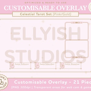 21 Stellen Strom anpassbare Overlay | Magische himmlische Tarot-Karte | Rosa und Goldästhetik | Sterne Hexe Weltall | Spielverlauf | Twitch-launch