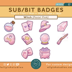 パステルピンクの魔女魔法アイテムTwitchサブバッジ10個 | ハロウィン応援ビット | 怖い10月の秋の美学 | かわいい | Vtuberストリーマー