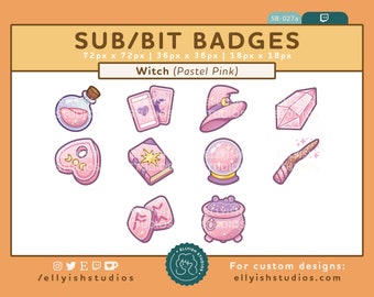 10 Pastel Pink Witch Magic Items Twitch Sub Badges | Halloween Cheer Bit | Scary October Autumn Aesthetic | Cute Kawaii | Vtuber Streamer