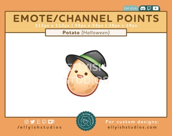 Cute Halloween Potato Emote | Spud Boiled Tato | Channel Points | Witch Hat Spooky Kawaii Food Mash | Streamer | Twitch | Discord | Youtube