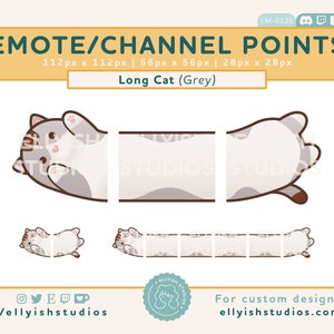 Extra Long Cat Grey Emote | Channel Points | Japanese Plushie Toy | Gray Kitty Cat | Aesthetic Kawaii Cute | Streamer | Twitch | Discord