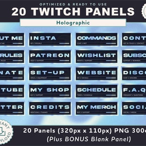 20 Twitch Stream Panels | Holographic | KDA Inspired | Streamer | Aesthetic | Cool | Twitch Streamer | Holo Modern