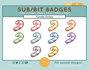 10 Candy cane Twitch Sub Bit Badges | Cheer Bit Subscribe Loyalty | Snow Christmas Holidays Winter Festive Food Sweets Cute Kawaii Streamer