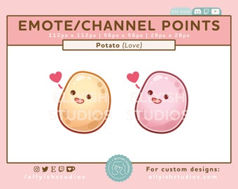 Cute Happy Love Potato Emote | Spud Boiled Tato | P2U Channel Points | Kawaii Food Mash | Streamer | Twitch | Valentines | Discord | Youtube