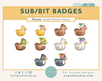 10 Ducks with Flower Hats Twitch Sub Badges | Duckling Cute Baby Duckies Goose Bird Spring | Subscribe Set | Aesthetic | Streamer