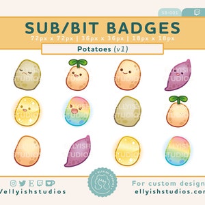 Cute Potato Twitch Sub Badges V1 | Set of 6 with 2 versions Faces & Plain | Bit Badges | Cute Kawaii | Streamer | Spud | Sweet Potato