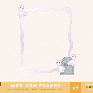 May include: A set of three web-cam frames featuring a purple and white ghost design with a tombstone. The text "WEB-CAM FRAMES" is at the bottom of the image.