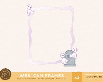 3 Cute Twitch Ghost Tombstone Web cam Overlay | Border Frame | Halloween Spooky Grave RIP | Scary Ghouls Pastel Aesthetic Streamer Graphics