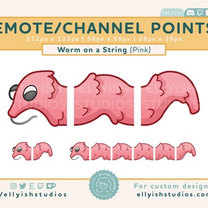 Pode incluir: Emoticon animado de verme rosa em uma corda para Twitch ou Discord. O verme está em várias poses, incluindo uma posição enroscada e uma posição esticada.