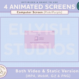 4 ANIMATED Pixel Computer Stream Screens | Pastel Pink & Purple Aesthetic | Computer Window | Offline | Starting Soon | BRB | Twitch Kawaii