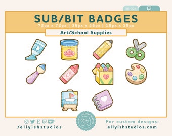 10 Art School Supplies Twitch Sub Badges | Creative Artist Crafts | Cheer Bit | Craft Art Paint Crayon Pencil Easel | Cute Kawaii | Streamer