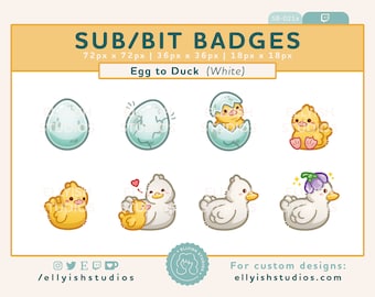 8 Egg White Duck Twitch Sub Badges | Ducky Flower Hat | Cute Baby Duckies Goose Bird Spring | Subscribe | Cottagecore Aesthetic | Streamer