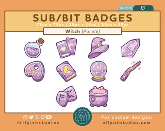 10 Pastel Purple Witch Magic Items Twitch Sub Badges | Halloween Cheer Bit | Scary October Autumn Aesthetic | Cute Kawaii | Vtuber Streamer
