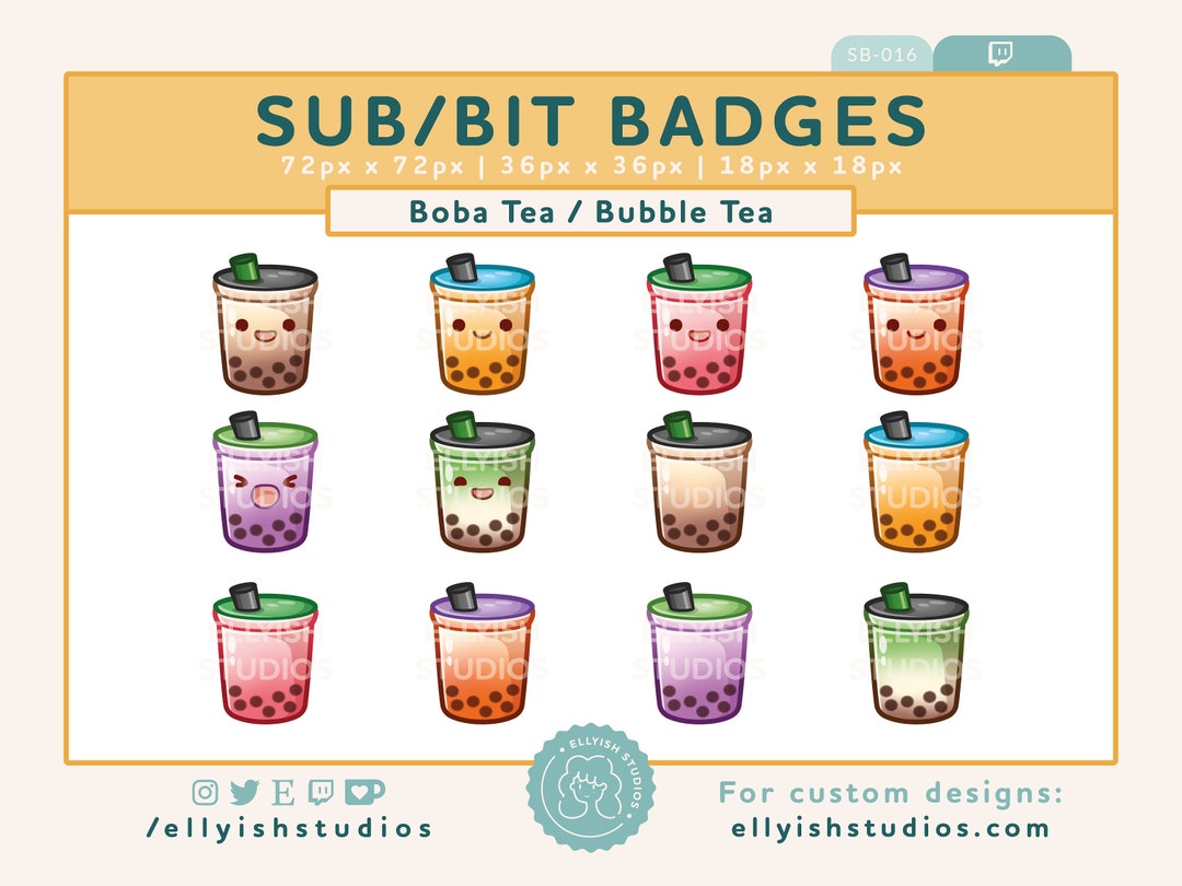 Cute Boba Bubble Tea Twitch Sub Badges | Set of 6 With 2 Versions Faces ...