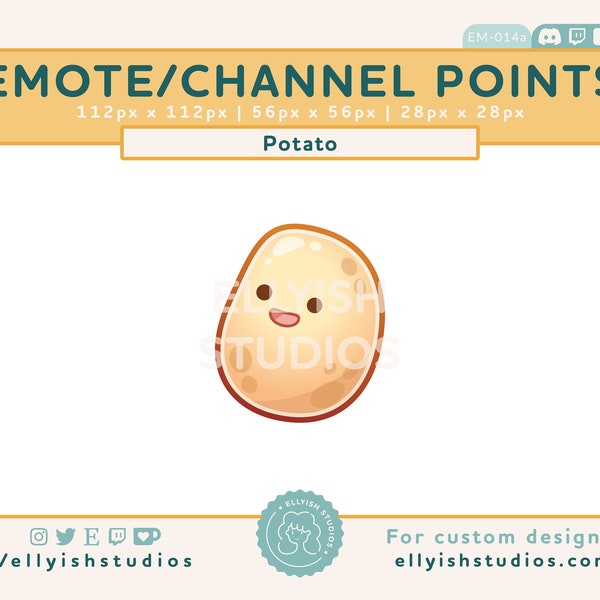 Cute Happy Potato Emote | Spud Boiled Tato | Channel Points | Kawaii Food Mash | Streamer | Twitch | Discord | Youtube