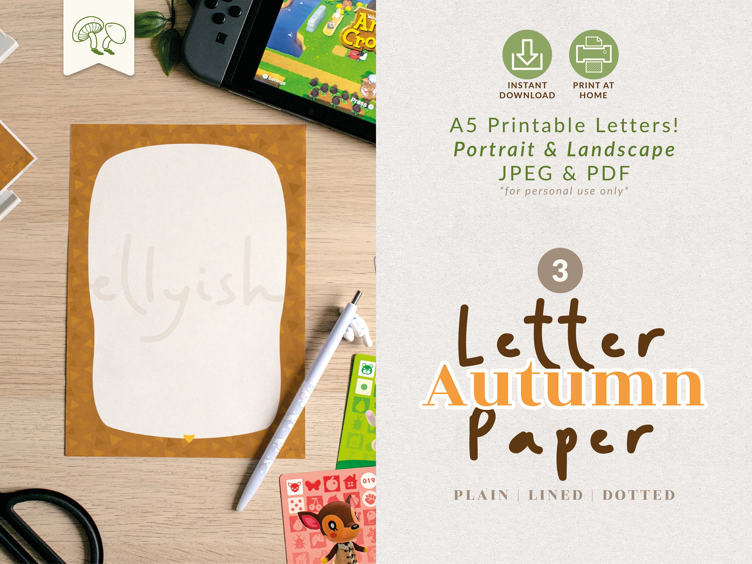 Animal Crossing Letter Set Autumn Grass Design Cute | Etsy