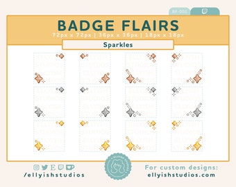 12 Sparkle Twitch Badge Flairs | Bronze Silver Gold Sub Badges | Sparkles Glitter Shine Tiers | Cute Kawaii | Streamer VTuber
