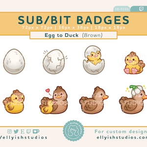 8 Insignias secundarias de Twitch de pato marrón huevo / Sombrero de flor de pato / Lindos patitos bebé Goose Bird Spring / Suscribirse / Cottagecore Estética / Streamer