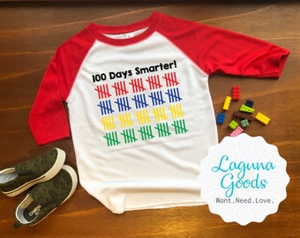 100 Days Smarter Youth Raglan Shirt | 100 Days of School | Toddler Kids Baseball shirt