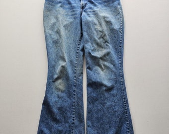 Vintage 1970s H.I.S Flare Leg Denim Blue Jeans Bell Bottoms Talon Zipper 28