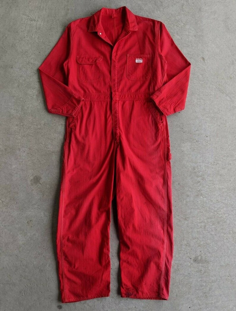 Vintage 1950s shops Penney's Sanforized Red Herringbone Coveralls sz 44R