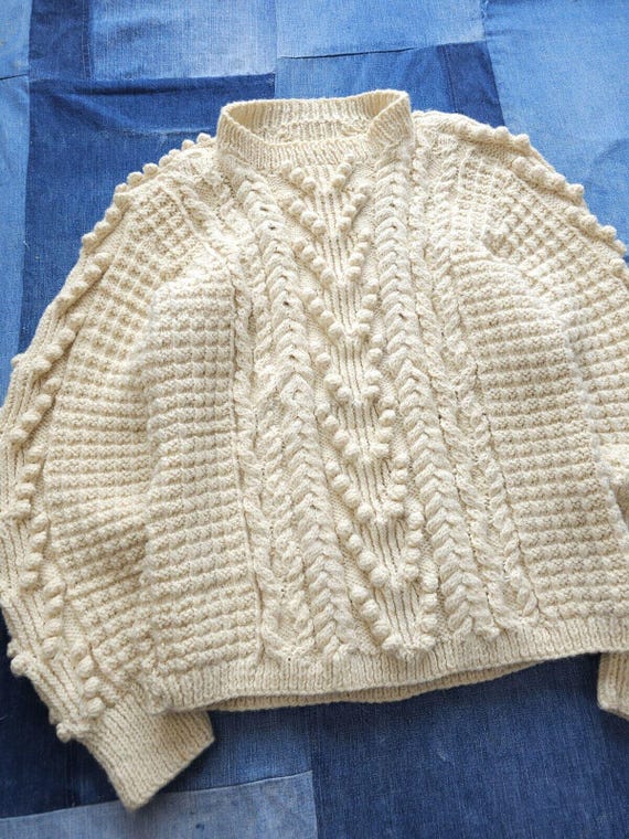 ヴィンテージ ハンドメイド ウール ケーブルニット プルオーバー