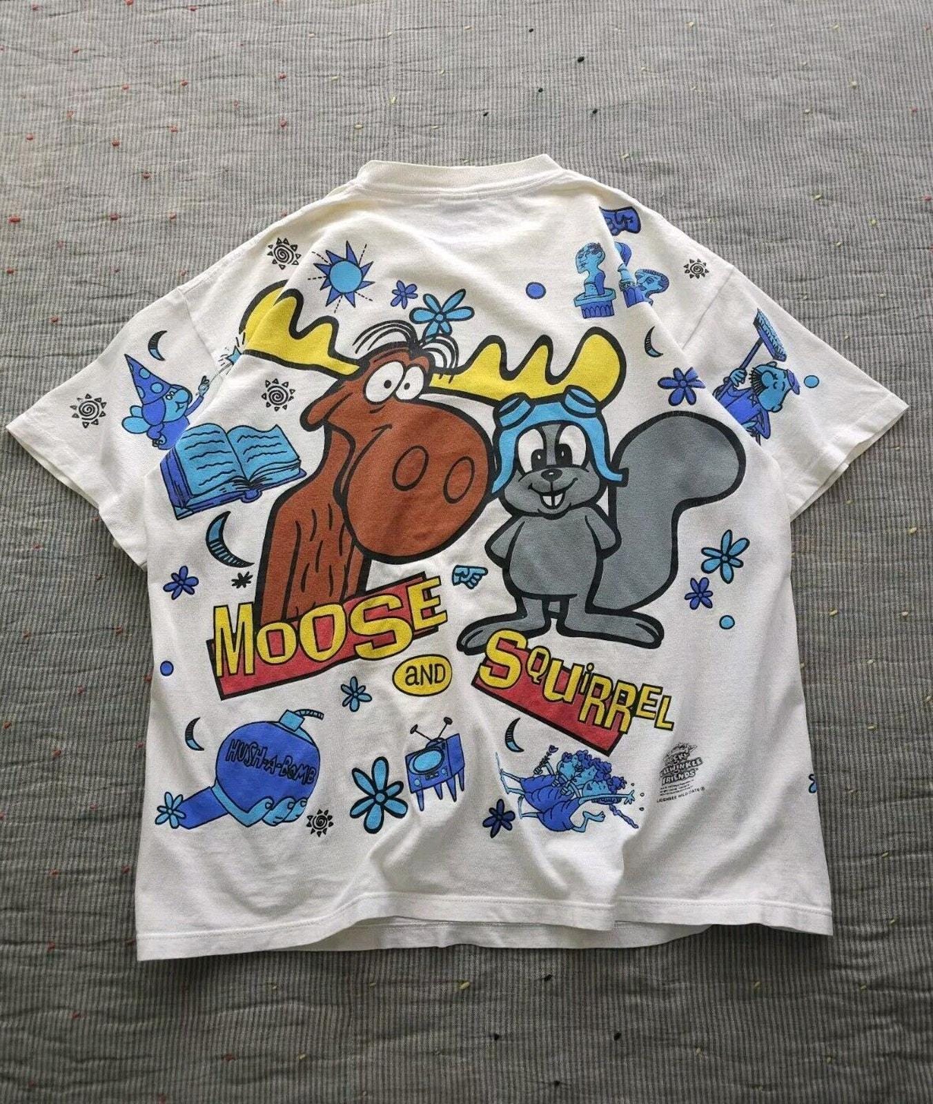 90s Rocky and Bullwinkle Tシャツ XL Vintage 1990s Rocky and Bullwinkle and Friends Show AOP T-shirt