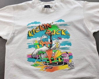 Vintage 1980s T-shirt Kickin' Back Duck Mania White Screen Stars L