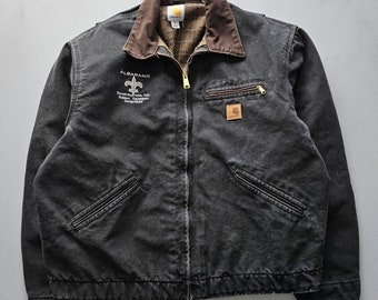 Carhartt Detroit jack, zwarte canvas deken gevoerd, boxy XL werkkleding met volledige ritssluiting