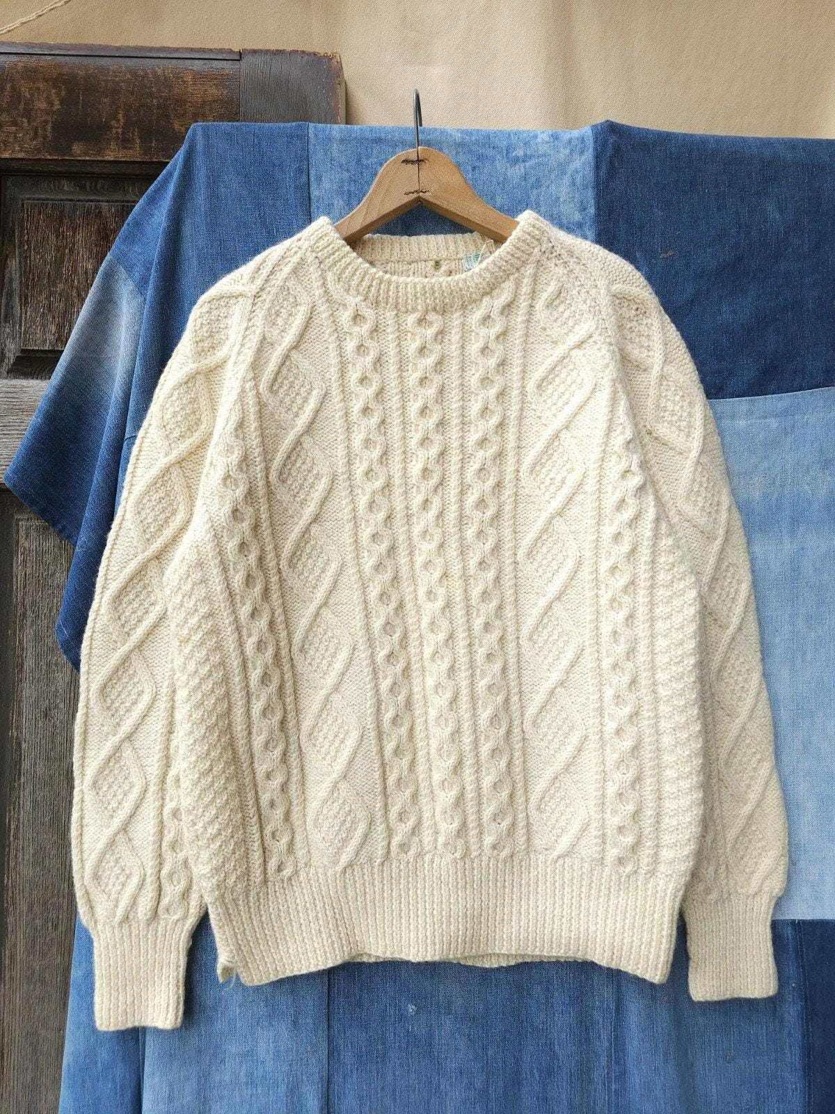 Vintage Handmade Cable Knit Wool Crewneck Sweater M O'Shea's Ireland