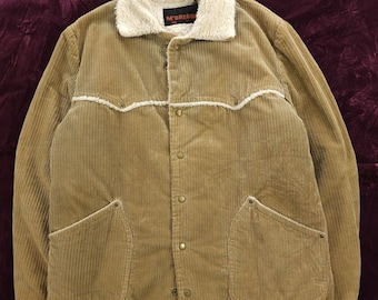 Vintage 1970s McGregor Tan Corduroy Sherpa Lined Western Marlboro Jacket 46