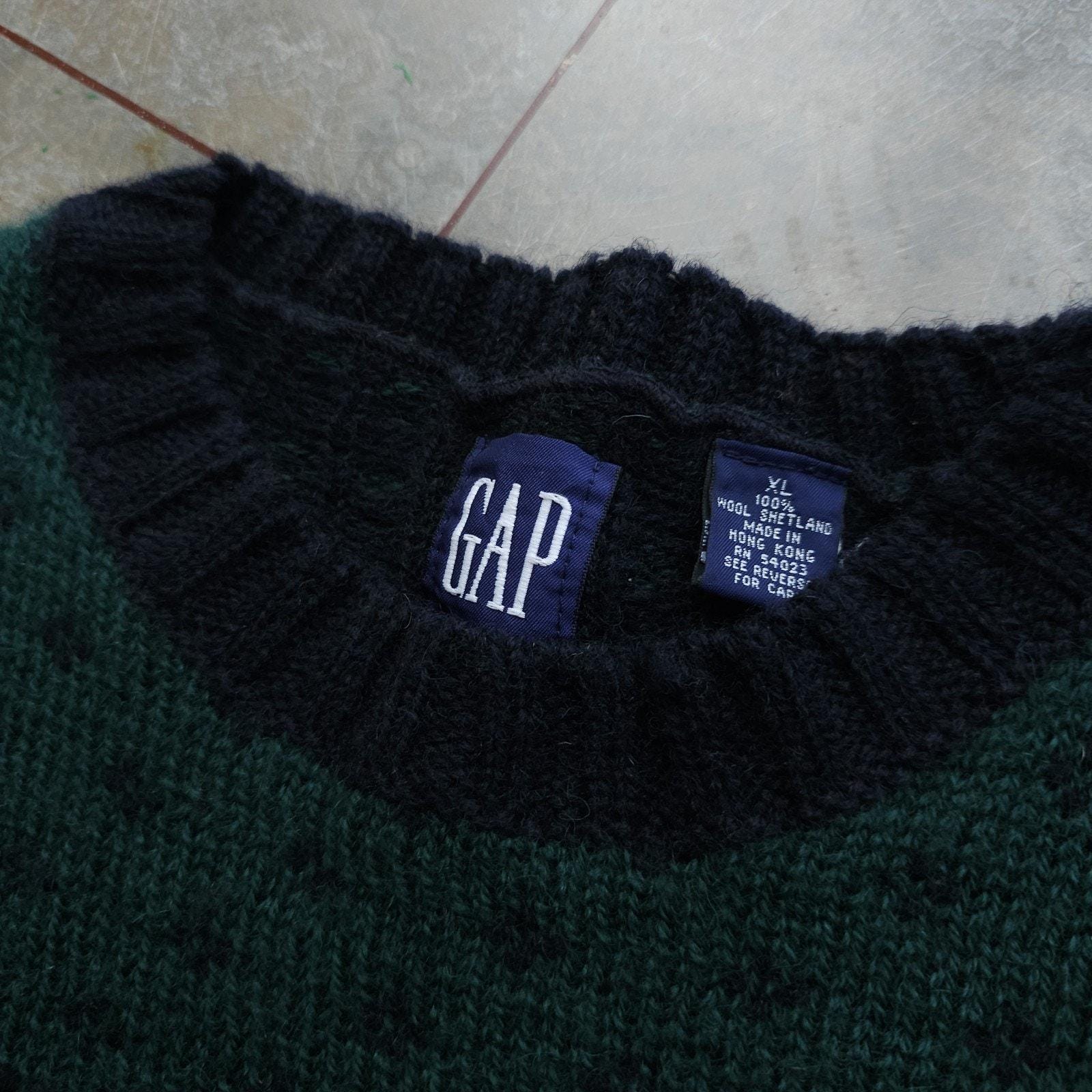 Vintage 90s Gap Mens Large Blank Shetland Wool Knit V-Neck