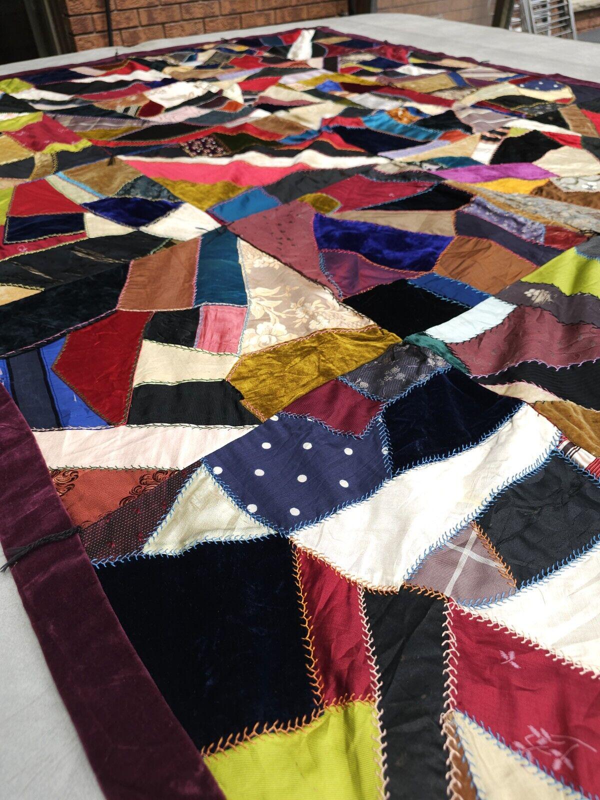 アンティーク 20 世紀 シルク クレイジー キルト パッチワーク