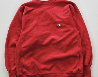 Vintage 80s Champion Reverse Weave Red Crewneck Sweatshirt Made In USA XL