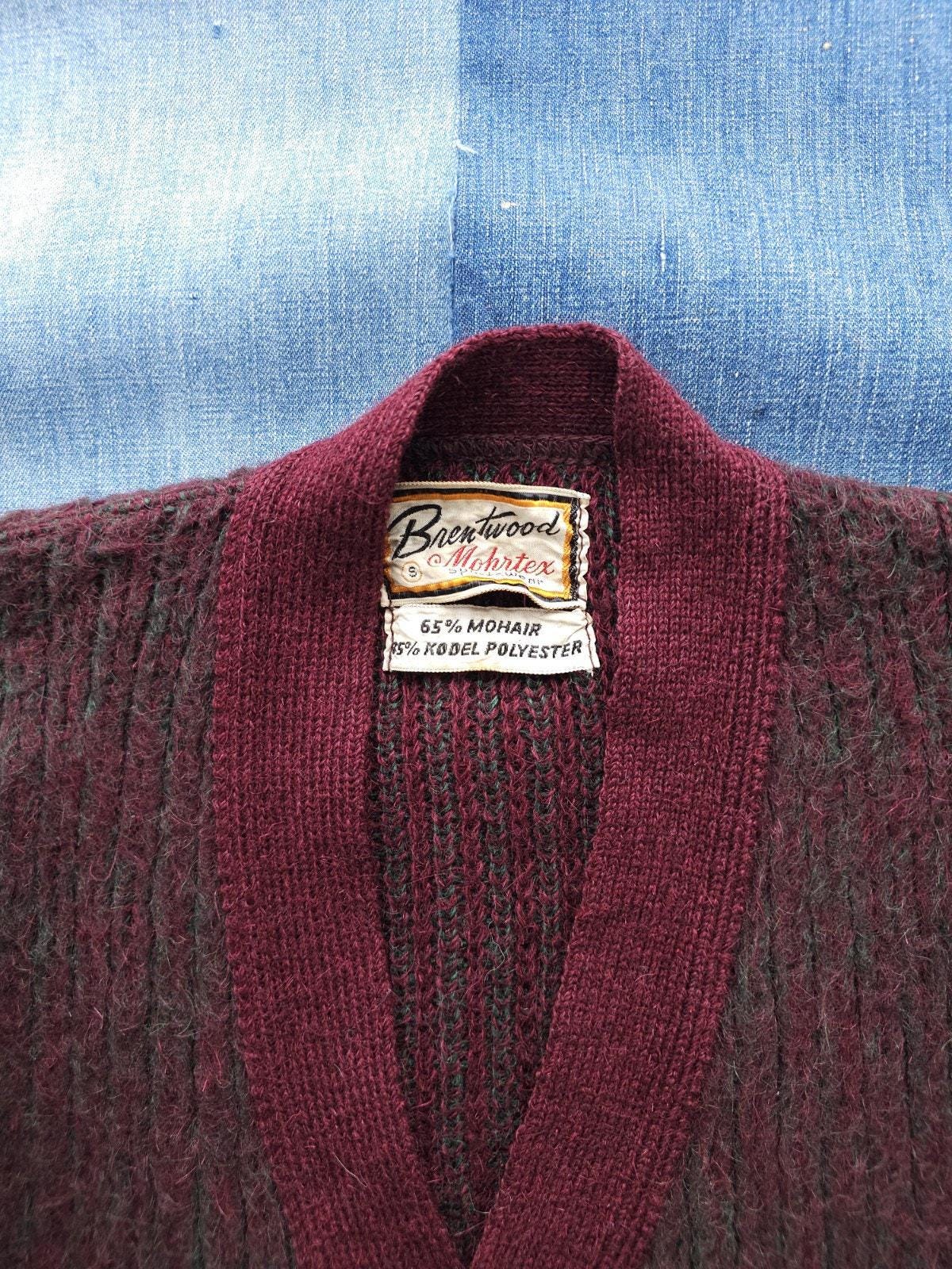 トップス 1960's Brentwood mohair cardigan 1960s Brent Striped Mohair Shaggy Striped Cardigan Sweater