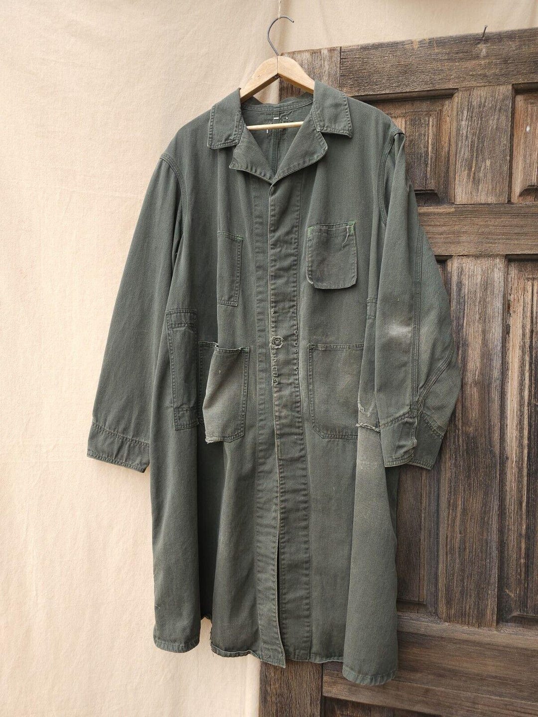 Vintage 1950s Oshkosh B'gosh Shopcoat Faded Green Cotton Twill