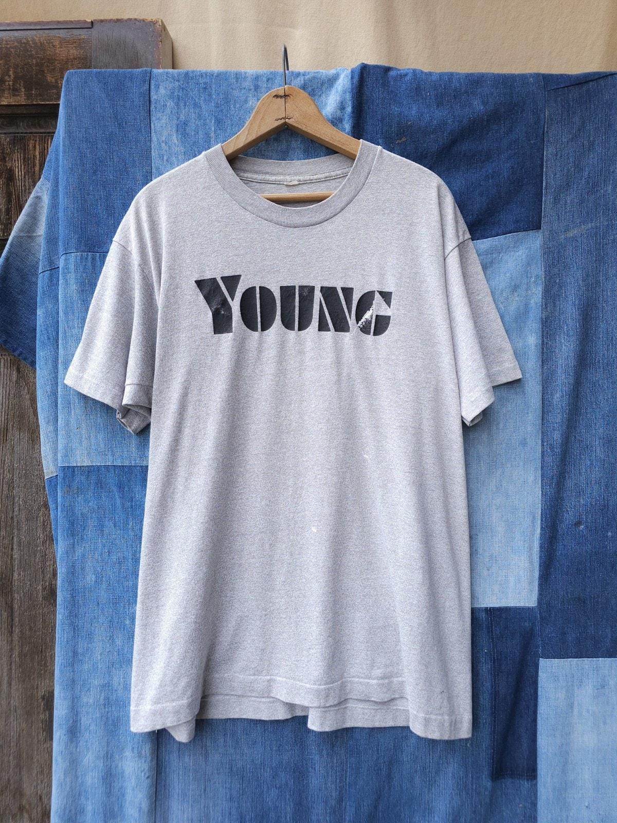 Vintage 1980s Neil Young? Grey Single Stitch Crewneck T-shirt Large Men's