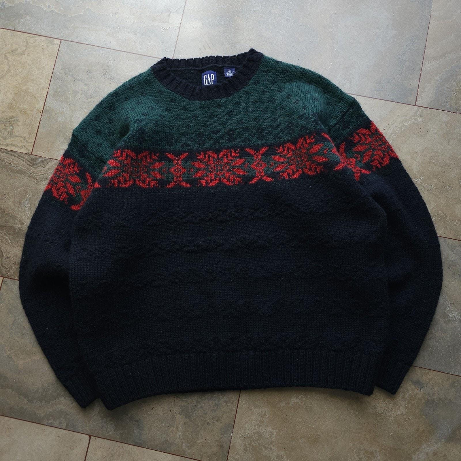 【90’s OLD GAP】Shetland Wool Hand Knit Vintage 90s GAP Shetland Wool Crewneck Sweater Navy Blue