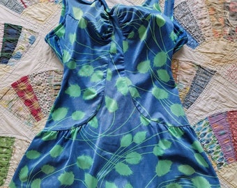 Vintage 1950s Marie Reid Atomic One Piece Bathing Suit Blue Women's sz 12