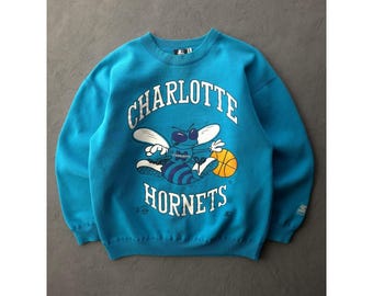 Vintage 90s Charlotte Hornets Starter One Pound Fleece Teal Crewneck Sweatshirt