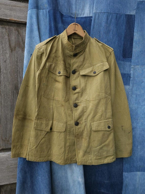 Original Antique US Army WW1 M1917 Khaki Cotton Summer Tunic