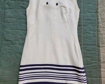 Vintage 1960s Wendy Lane Of Montreal White Purple Striped Mod Dress Women's 14